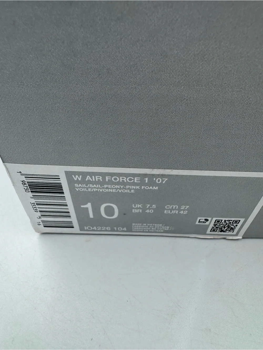 Nike Air Force 1 Low ‘07 Sail Peony Pink Foam BRAND NEW Size 10 Women
